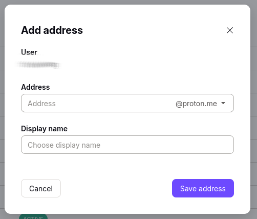 Screenshot from the Proton settings showing the UI to add multiple Proton-managed addresses to your account